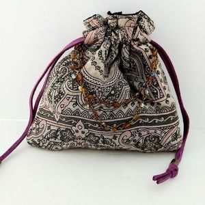 Small Drawstring Bag, Lavender Paisley, Pouch Bag